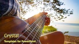  Presentation with ukulele - Colorful slides enhanced with woman-at-sunset-holding backdrop and a tawny brown colored foreground
