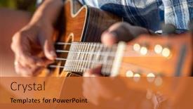  Presentation with ukulele - Beautiful PPT theme featuring woman-at-sunset-playing backdrop and a red colored foreground