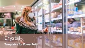 Presentation with freezer - Audience pleasing slide set consisting of woman-at-supermarket-freezer-section backdrop and a coral colored foreground