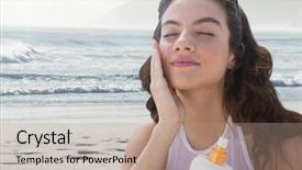  Presentation with being a single woman - Colorful presentation design enhanced with woman at the beach putting backdrop and a coral colored foreground