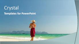  Presentation with island - PPT layouts enhanced with woman-at-the-beach background and a teal colored foreground