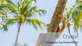  Presentation with singapore - Slides having woman-at-the-beach background and a sky blue colored foreground