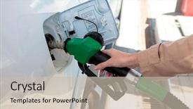  Presentation with gas pump - Slide deck with woman at the gas pump background and a soft green colored foreground