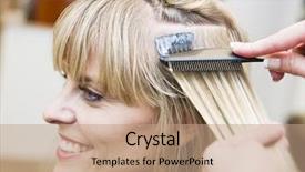  Presentation with hair salon scissors in black - Beautiful presentation featuring woman at the hair salon backdrop and a  colored foreground