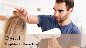  Presentation with hairdressing salon - Presentation design featuring woman at the hair salon background and a coral colored foreground