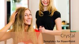  Presentation with cappuccino - Amazing slide set having woman at the hairdresser getting advise on her hair styling the girls are drinking cappuccino backdrop and a coral colored foreground