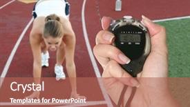  Presentation with finish line - PPT layouts with woman at the starting line background and a coral colored foreground