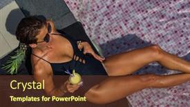  Presentation with resort - Amazing slide deck having woman-at-the-swimming-pool backdrop and a tawny brown colored foreground