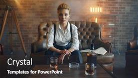  Presentation with gangster - Cool new PPT layouts with woman at the table with whiskey gangster style backdrop and a dark gray colored foreground