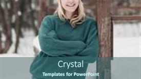  Presentation with cabin forest - PPT layouts featuring woman-at-wooden-cabin-winter background and a ocean colored foreground