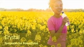  Presentation with african american teenager girl - Slide set with woman athlete runner drinking water background and a tawny brown colored foreground