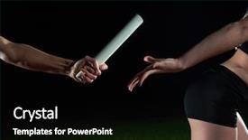  Presentation with runners - Slide set enhanced with woman athletic runners passing baton background and a black colored foreground