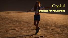  Presentation with footprints sand - Slides having woman-atraveler-walking-in-sunset background and a wine colored foreground