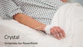  Presentation with intravenous - Cool new PPT theme with storage disease - arm of young woman attached backdrop and a light gray colored foreground