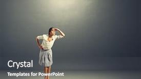  Presentation with woman outlaw - PPT theme with woman attentively peered at something background and a dark gray colored foreground