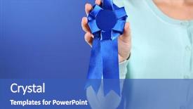  Presentation with award - PPT theme with woman with award ribbon close background and a  colored foreground