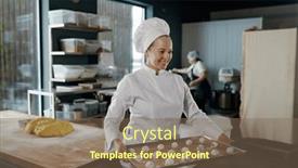  Presentation with dough - Slides consisting of woman-baker-carrying-tray background and a violet colored foreground