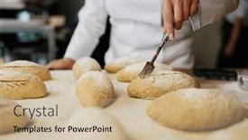  Presentation with yeast - Presentation design with woman-baker-decorating-traditional-yeast background and a soft green colored foreground