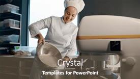  Presentation with flour - Slide deck having woman-baker-pouring-flour background and a dark gray colored foreground