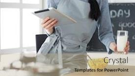  Presentation with recipe - Colorful slide set enhanced with woman baking at home following recipe on a tablet backdrop and a coral colored foreground