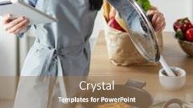  Presentation with recipe - Amazing theme having woman-baking-at-home-following backdrop and a coral colored foreground