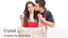  Presentation with baking cookies - Cool new slides with woman baking cookies with her boyfriend isolated on white background backdrop and a lemonade colored foreground