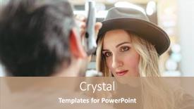  Presentation with barber shop - Cool new PPT theme with woman-barber-cutting-and-trimming backdrop and a coral colored foreground