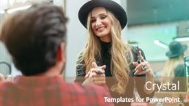  Presentation with barber - Cool new slides with woman-barber-or-hair-stylist backdrop and a coral colored foreground