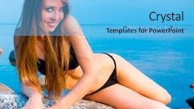  Presentation with summer - Slides featuring woman bare bosom closeup - summer female bikini background and a  colored foreground