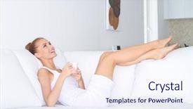  Presentation with elegant green white romantic - Audience pleasing presentation theme consisting of woman barefoot in a white backdrop and a sky blue colored foreground