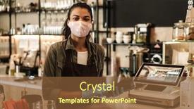  Presentation with cashless - Slide deck featuring woman-barista-wearing-medical-face background and a tawny brown colored foreground