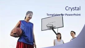  Presentation with basketball court - PPT theme consisting of woman basketball player have treining background and a sky blue colored foreground
