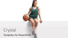  Presentation with basketball - Slide deck with woman-basketball-player-sitting background and a light gray colored foreground
