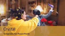  Presentation with anger - PPT layouts consisting of woman beats her husband background and a gold colored foreground