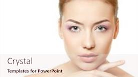  Presentation with beauty makeup - Cool new slides with woman beauty face closeup with clean skin and pink soft makeup isolated on white background backdrop and a lemonade colored foreground