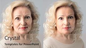  Presentation with wrinkle - Slide deck having woman before and after anti background and a coral colored foreground