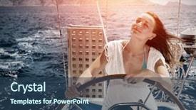  Presentation with luxury nature - PPT theme with woman behind the wheel yacht background and a ocean colored foreground