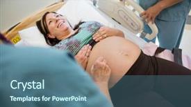  Presentation with labor delivery - Presentation theme with woman being examined by nurse background and a ocean colored foreground