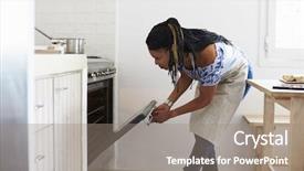  Presentation with look - Slide set consisting of woman bending down to look background and a  colored foreground