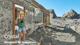  Presentation with concrete - PPT theme featuring woman between abandoned concrete ruins background and a gray colored foreground