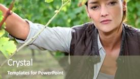  Presentation with vine - Slide set enhanced with outcome care - woman between vine leaves background and a mint green colored foreground