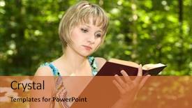  Presentation with child girl reading a book - Presentation design having woman bible study - beautiful student girl reading book background and a red colored foreground