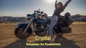 Presentation with motorcycle - Colorful PPT theme enhanced with woman-biker-sitting backdrop and a tawny brown colored foreground