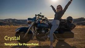  Presentation with motorcycle - Audience pleasing slide deck consisting of woman-biker-sitting backdrop and a tawny brown colored foreground