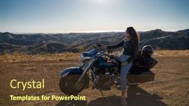  Presentation with motorcycle - Slide set enhanced with woman-biker-sitting background and a tawny brown colored foreground