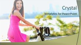  Presentation with bicycle - Slide deck consisting of woman biking in city park background and a  colored foreground