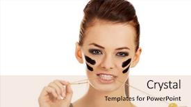  Presentation with antenna military radar - PPT theme having woman bites a military dog background and a coral colored foreground