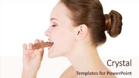  Presentation with white chocolate - Amazing theme having woman biting a chocolate bar backdrop and a lemonade colored foreground