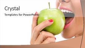  Presentation with green apple - Slides having woman biting a green apple background and a white colored foreground