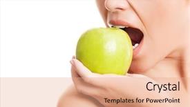  Presentation with green apple - Theme featuring woman biting a green apple background and a coral colored foreground